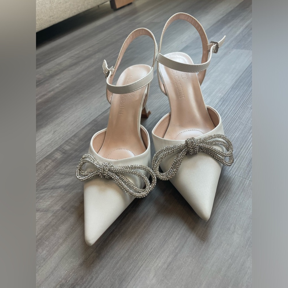 Crystal Bow Pointed Toe Slingback Heels
